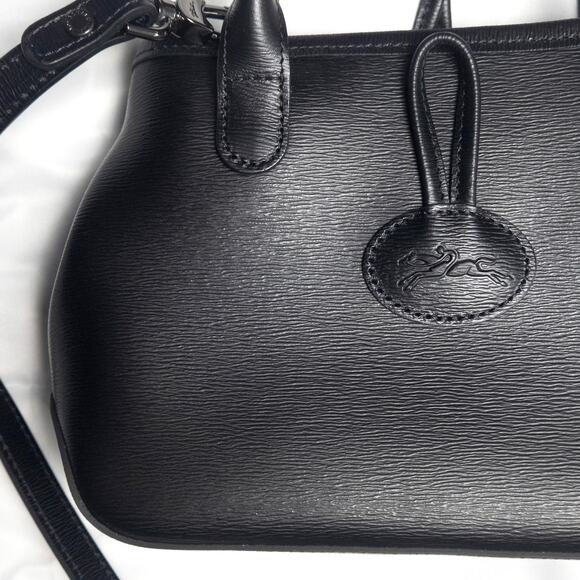 Longchamp Leather Crossbody Bag Black Minimal Parisian Chic Quiet Luxury - Picture 3 of 9